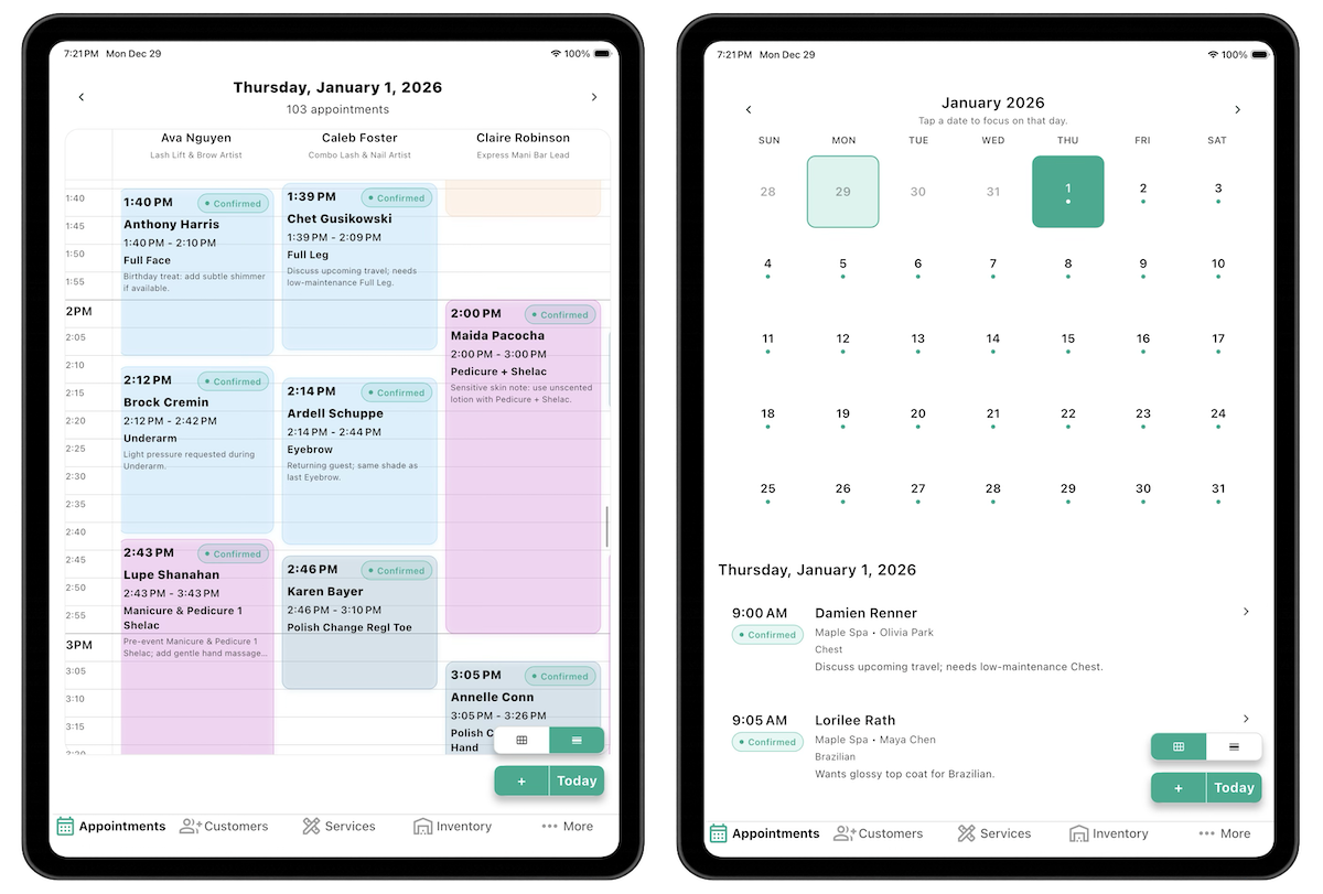 Calendar views screenshot