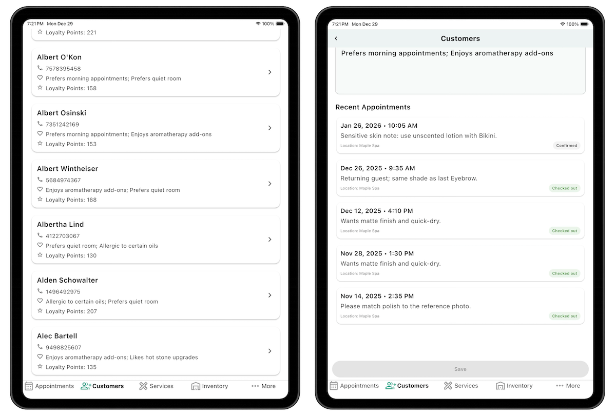 Customer profiles screenshot